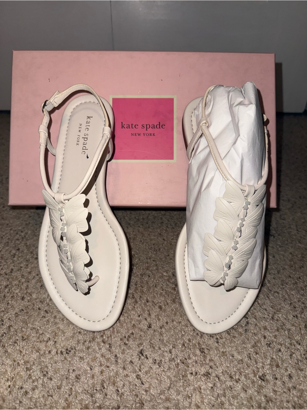 kate spade cream T-strap leaf slingback sandals